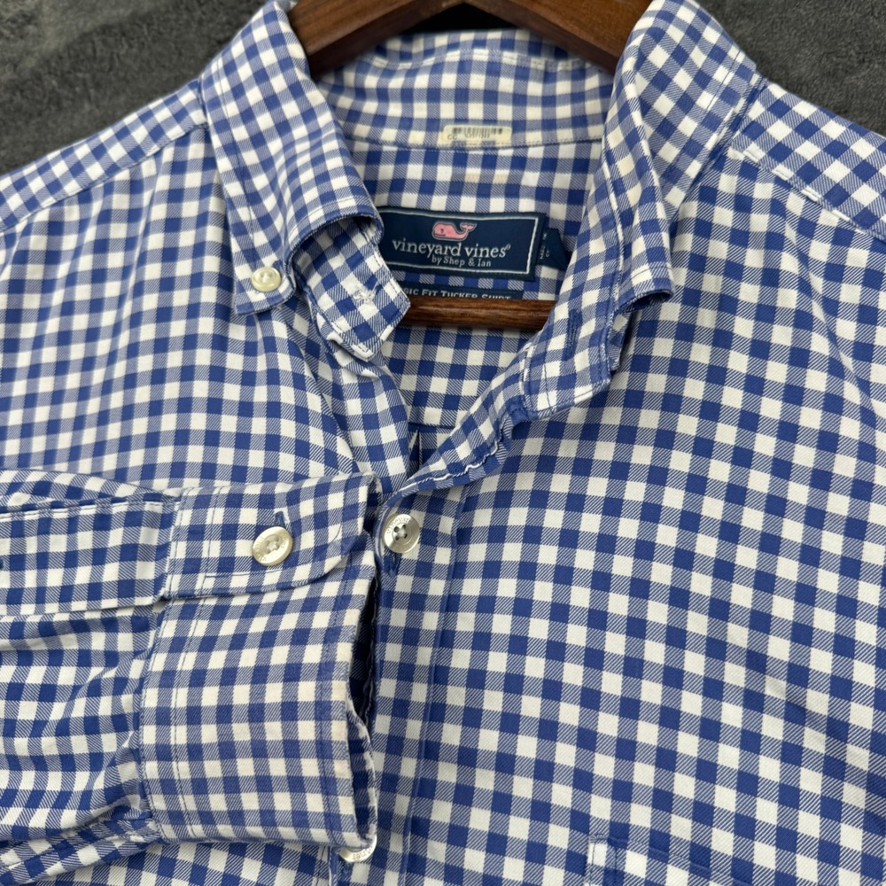 Vineyard Vines Tucker Shirt Mens Large Blue Gingham Check Button Down Good